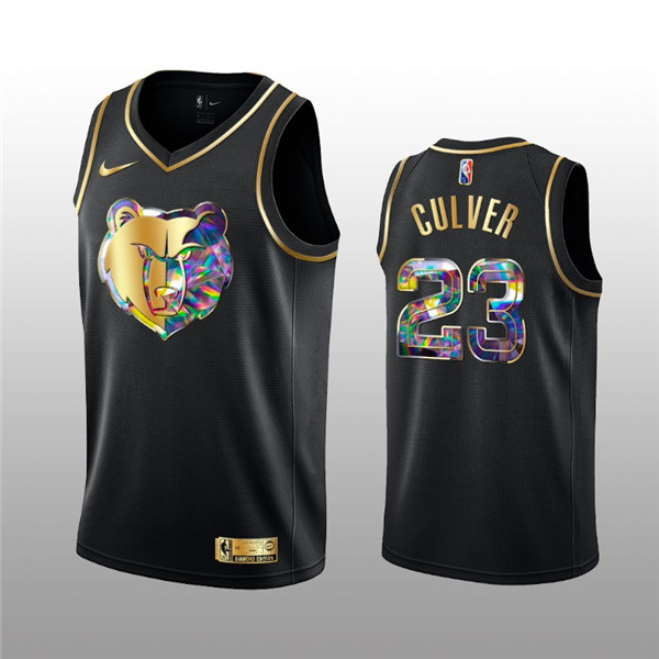 Men's Memphis Grizzlies #23 Jarrett Culver 2021/22 Black Golden Edition 75th Anniversary Diamond Logo Stitched Basketball Jersey